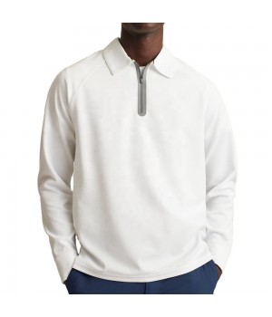 Custom Logo 98% Polyester 2% Spandex Men Knitted Embroidery Half Zipper Polo Tshirt Long Sleeve Dry Fit Golf Polo
