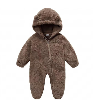 A025 Skin Friendly Newborn Baby Boys Girls Personalized Cloth Fleece Snowsuit Winter Cute Bear Brown Warm Hooded Outfits