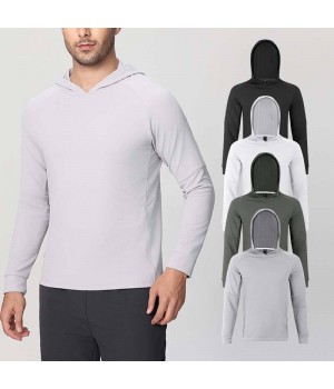 Custom Polyester Hooded Long Sleeve Men's Athletic Stretch Slim Sports Fitness Solid Hoodie Sweatshirt