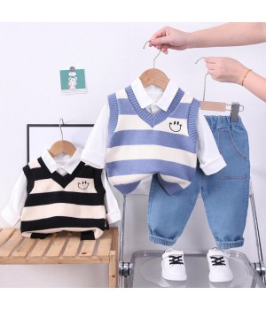 children boy gentleman clothes set new autumn boy knitted vest shirt pants 3pcs outfit