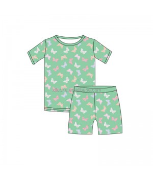 Private Label Bamboo Shirt and Biker Shirts Sleeper Set Butterfly Printed Boutique Clothing Suit Fast Shipping Kids Pajamas