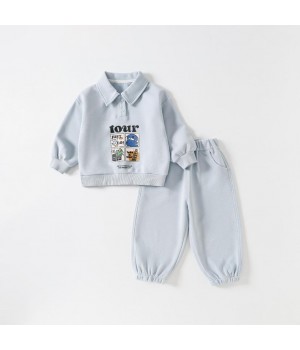 Manufacturer Wholesale Cotton Polyester Cartoon Print Top Pants Children Clothing Set