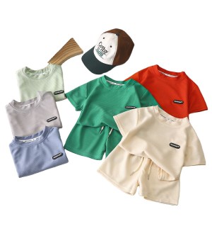 New Children's Clothing Summer Children's Casual Suit Loose Clothes Boys Short Sleeve Waffle Baby Summer Wholesale