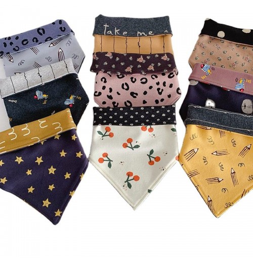 Customizable Soft Organic Cotton Triangle Bibs for Baby Boys - Button Closure, Washable, Full-Color Printing