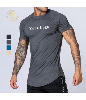 Custom Quick Dry Workout Fitness Athletic Wear Curved Hem Sports Slim Fit T-Shirts Moisture Wicking Bamboo Gym T Shirts For Men
