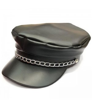 Deluxe Black Faux Leather Biker Chain Hat