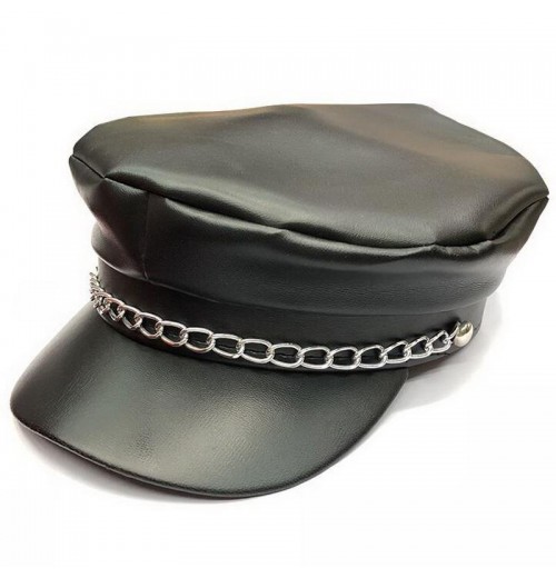 Deluxe Black Faux Leather Biker Chain Hat Deluxe Black Faux Leather Biker Chain Hat