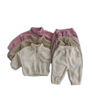 1-3 Year Old Baby Standing Polyester Set, Baby Two-piece Set for Exter Autumn And Winter Infant And Polyester Fleeced 2pcs