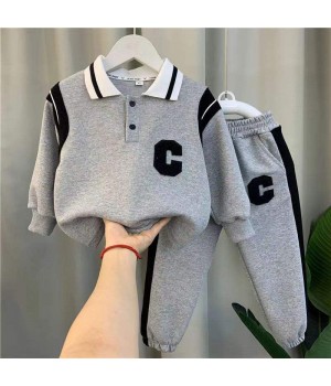 Cotton Kids' Casual 2-Piece Tracksuit Set - Hoodie and Trousers for Boys