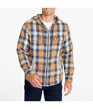 Manufactory Wholesale Cotton Hooded Plaid Flannel Shirts Mens With Hoodies