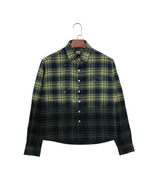 Custom Long Sleeve Dripping Printing Gradient Ramp Rhinestone Graphic Decoration Stylish Quilted Flannel Plaid Men Shirts
