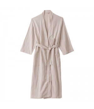 Wholesale Luxury High Quality Custom Solid Color Breathable Women Men Hotel Home Spa Absorbent Pajamas Cotton Linen Bathrobe