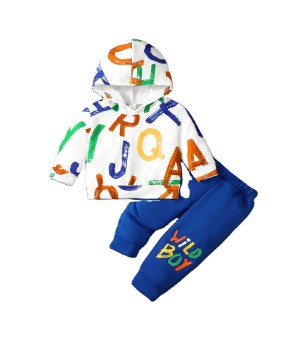Kids Clothing Luxury Boys Multi-Color Letter Print Hooded Long-Sleeved Pants Boys Boutique Clothing Sets