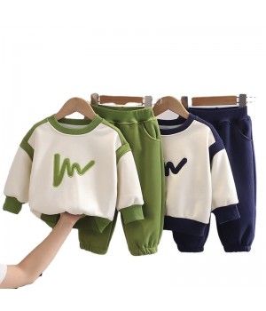 2024 new winter pullover hoodie English letters boys children long-sleeved fashion winter style two-piece set