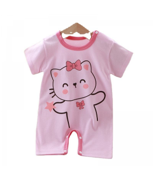 Summer Knitted Baby Boy Short Sleeve Romper Bodysuit with Colorful Print Design