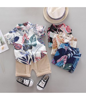 2023 Boy Clothes 0-4 Years Lapel Shirt Suit Male Baby Print Boys Clothing Sets Southeast Asian Two-piece Toddler Boy Clothes