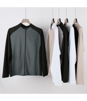 Zipper Long Sleeve Top T-Shirt Quick Dry Fitness Slim High Stretch Sportswear Polyester Spandex T Shirts Men