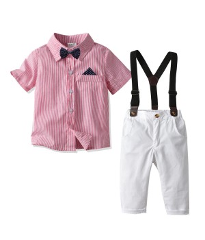 Wholesale Children's Boutique Clothing Kid Boy Shirt Suspenders Short Suit Baby Cloth Set