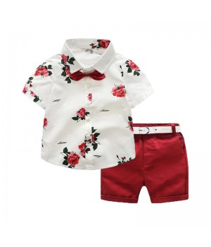 Summer Cotton Short Sleeve 3-Year-Old Boy's Clothing Set with Customizable Applique Outfit