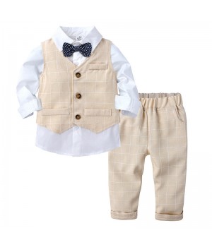 Wholesale Factory Autumn Spring New Kids Clothing Suit Gentleman Long Sleeve Baby Boys Clothes 3-piece Set