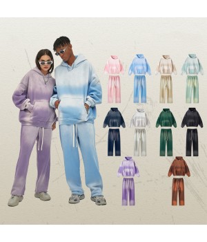 Autumn and winter new sweater men's spray-dye do old thickened hooded men's sweater pants set custom hoodies logo