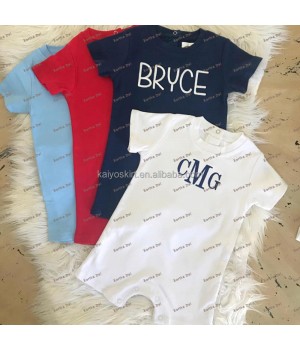 summer 100%cotton blank monogram boys romper short sleeve baby boy clothe bodysuit