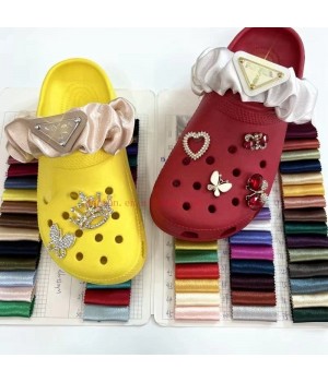 Wholesale Custom Satin silk Shoe Strap Covers Custom Shoe Decorations With Designers Cloth Logo Custom Shoe Charms For Clogs