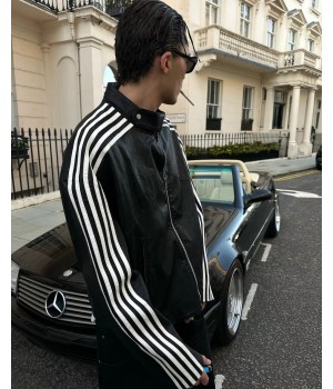 Custom Striped Embroidery Patch Zip Up Pu Leather Jacket Men High Quality Latest Design Leather Jackets For Women