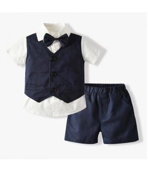 Children's clothing Europe and the United States boys gentleman summer solid color vest shirt pants boys clothes