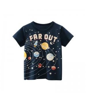 Customizable Clothing 5 To 9 Years Baby Boy Clothes Royal Blue Cotton Casual Short Sleeve T Shirts