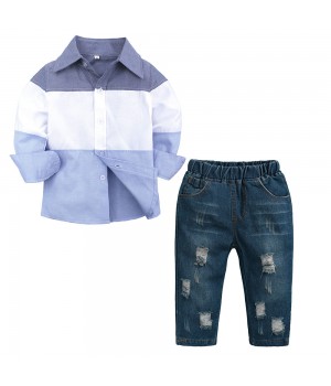 Fashion Spring toddler boy clothes 2pcs children Clothing Sets Shirt + Jean Outfits Set kid boy clothes sets