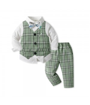 Gentlemen Boys Clothing Sets New Children Long-Sleeved Shirt Vest Pants 3Pcs Suit Baby plaid Suit Christmas