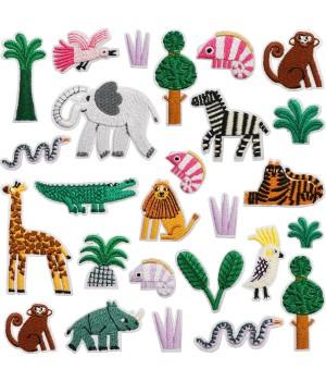 Cute Small Hat Clothing Embroidery Patch Animal Forest Monkey Giraffe Tree Iron on Embroidered Patch for Boy Hat Bags DIY